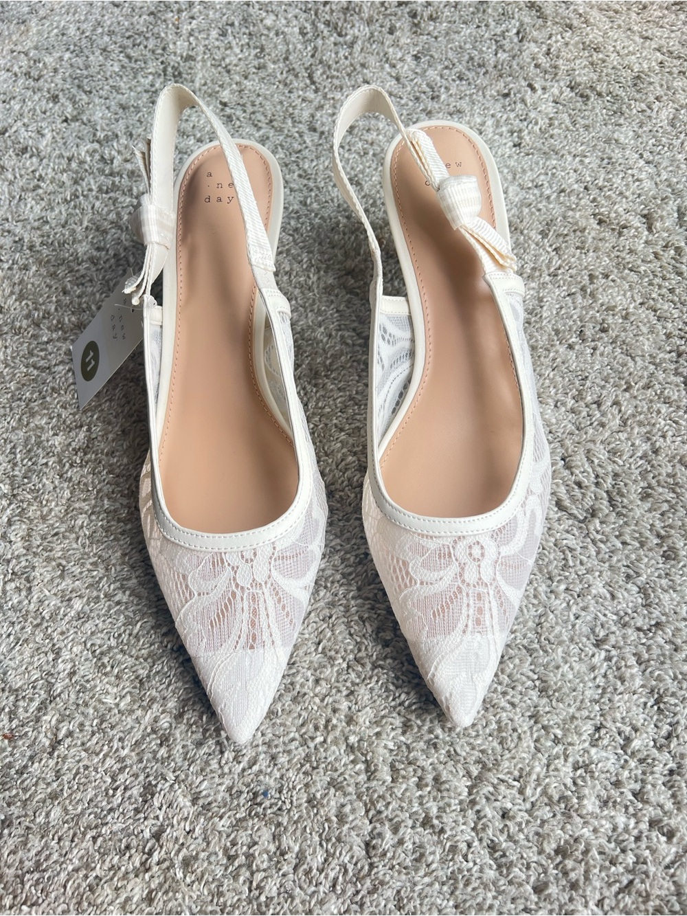 a new day White Lace Pointed Slingback Flats. Size 11